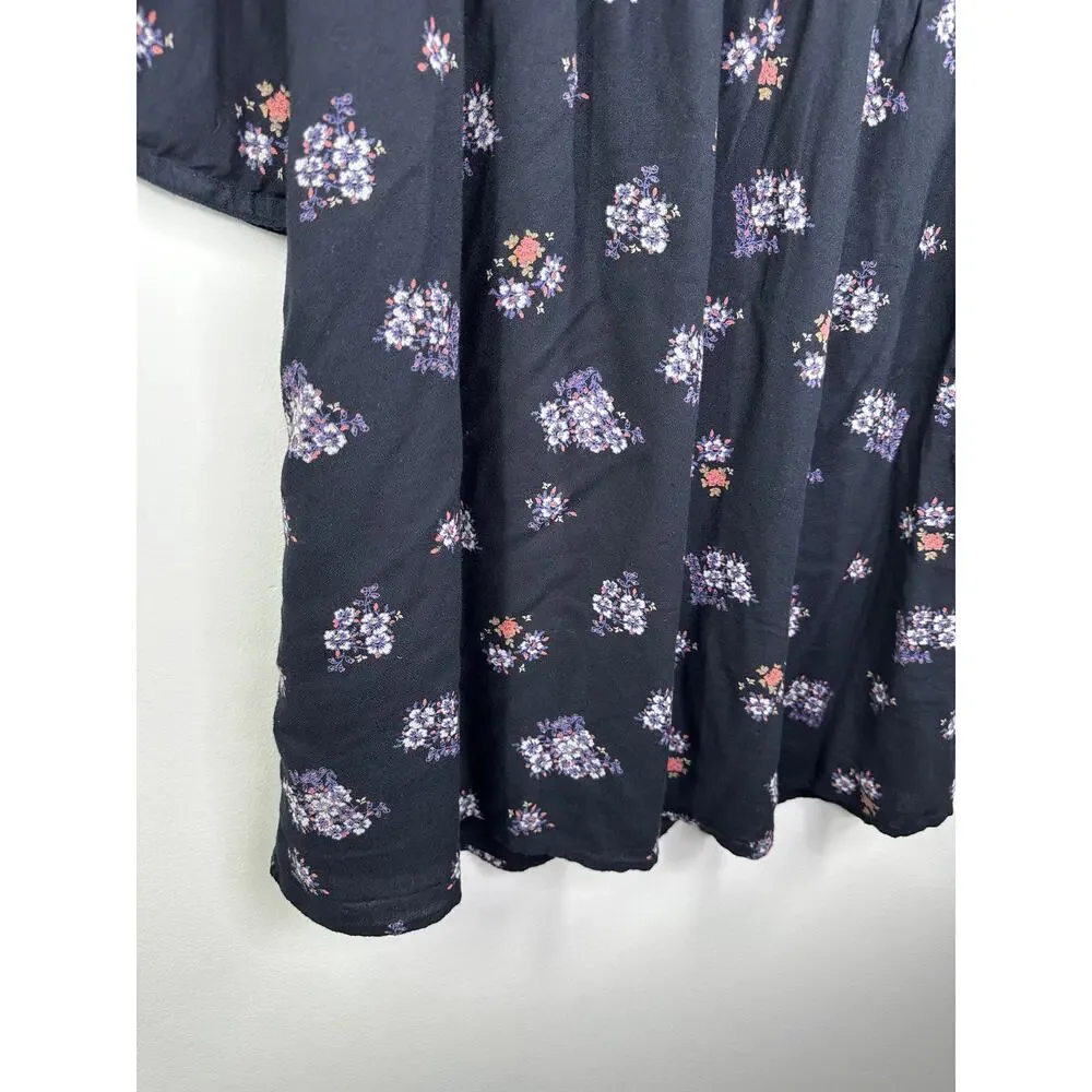 Old Navy Blue‎ Floral Print Long Sleeve Embroidered Dress Women Medium Boho
